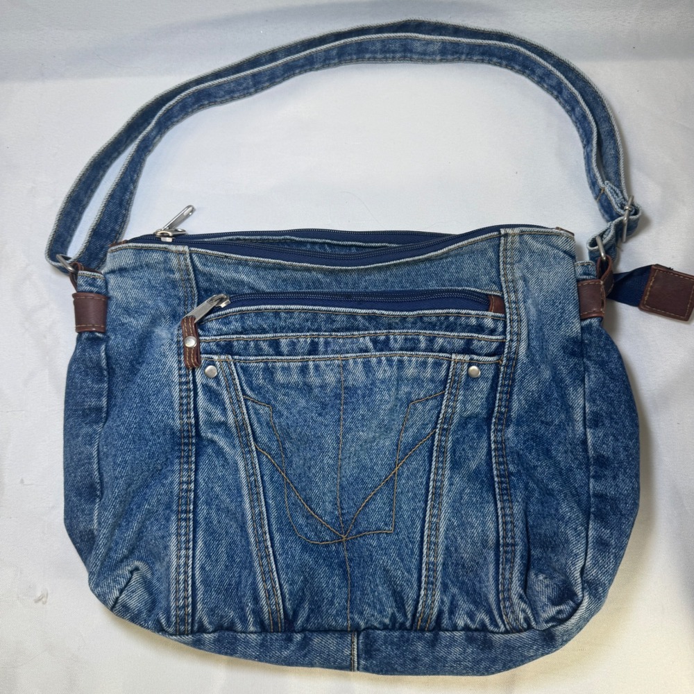 Vintage Y2K Blue Denim Shoulder Bag Upcycled Jean Purse Medium Wash